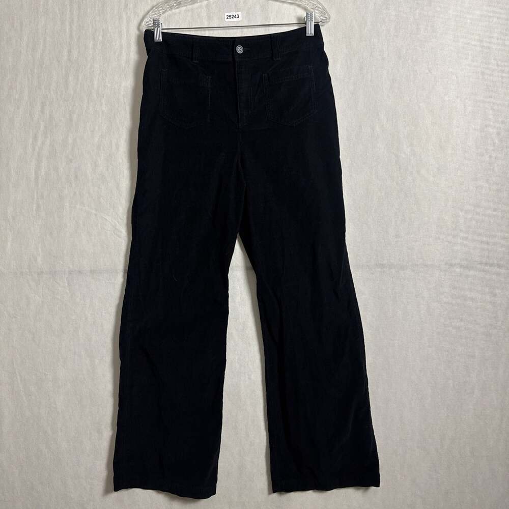 Garnet Hill Women's 8 Black Corduroy High Rise Wide Leg Patch Pocket Pants